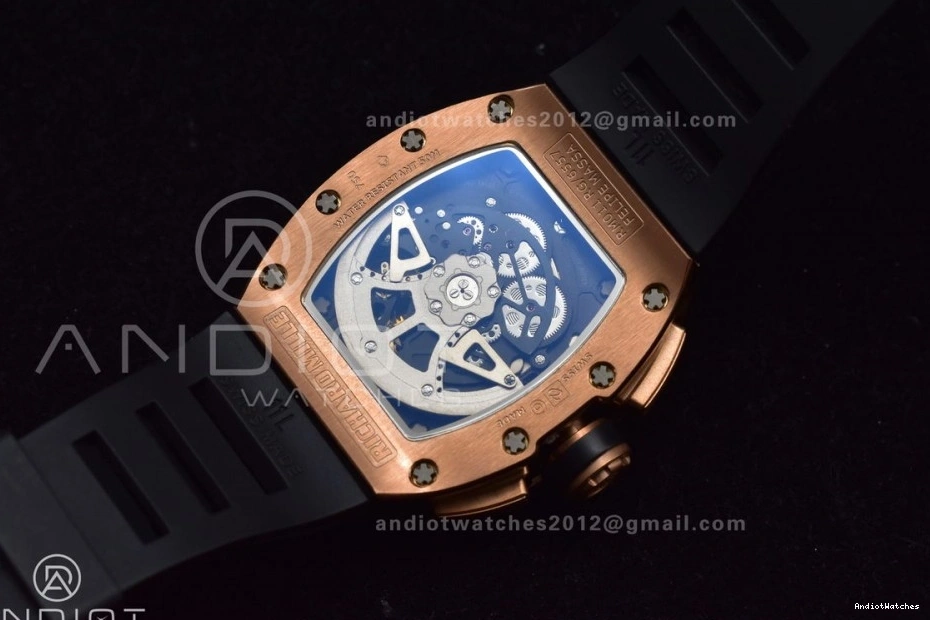 Strap Rubber Dial Best Chrono KVF RM011 1021 AllSeason Black A7750 RG on Black Edition Crystal V 1:1 1224